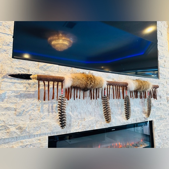 62” hand made tribal coyote spear. By enrolled member of the Cherokee tribe - Picture 1 of 4